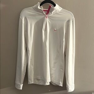 Vineyard Vines White Quarter-Zip Pullover with Pink Accents